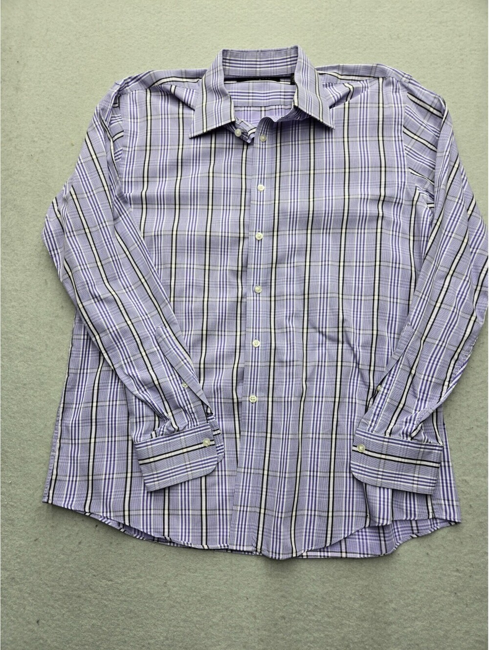 Sean John Men Button-Up 34/35 Purple/White Plaid 100% Cotton Long Sleeve Work